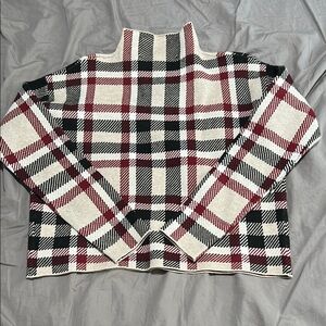Plaid Turtleneck Sweater - Black, Red, and Cream